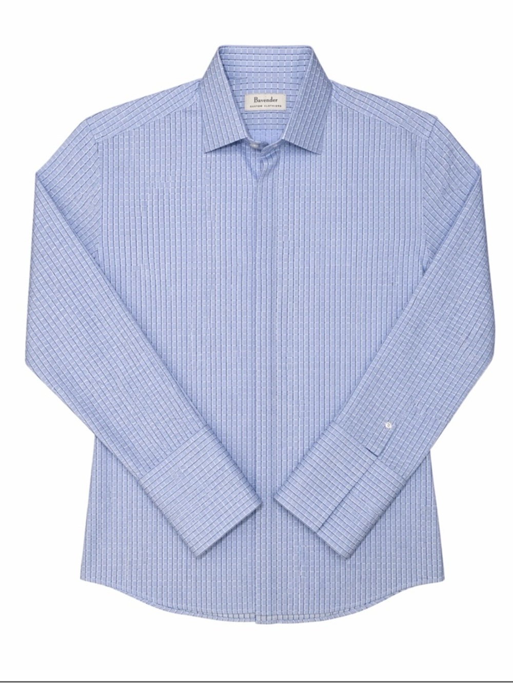 Bavender Custom Clothiers Blue Check Dress Shirt French Cuff Mens Large